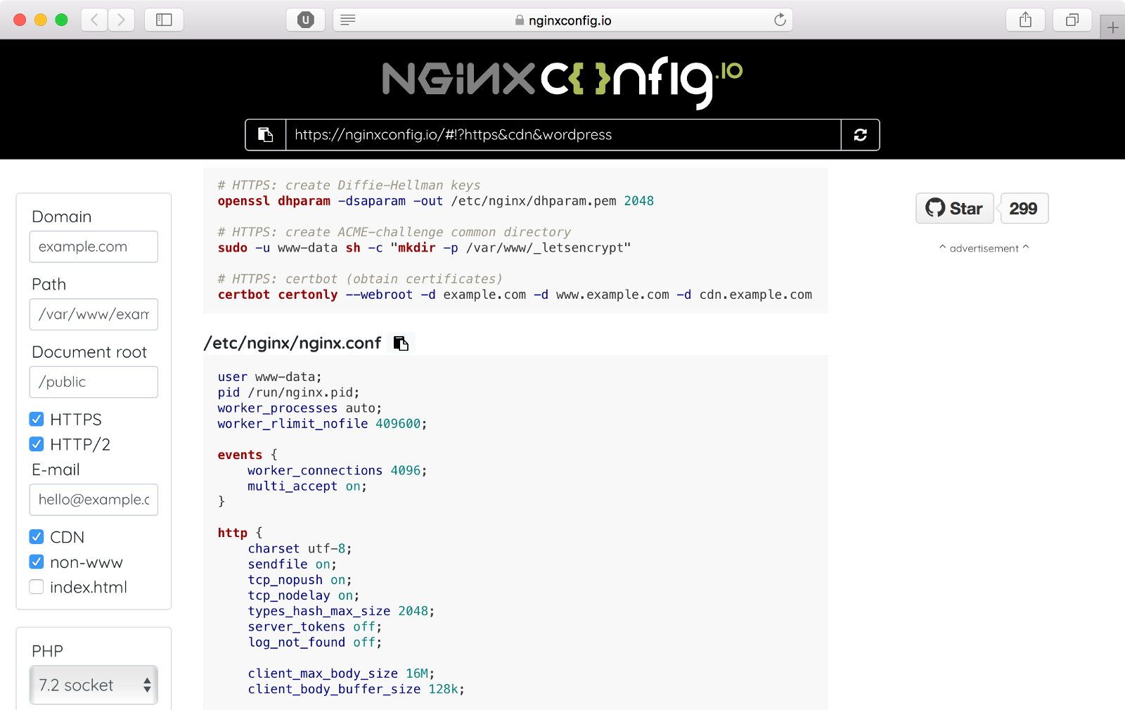 nginxconfig.io — сайт, который поможет настроить веб-сервер nginx